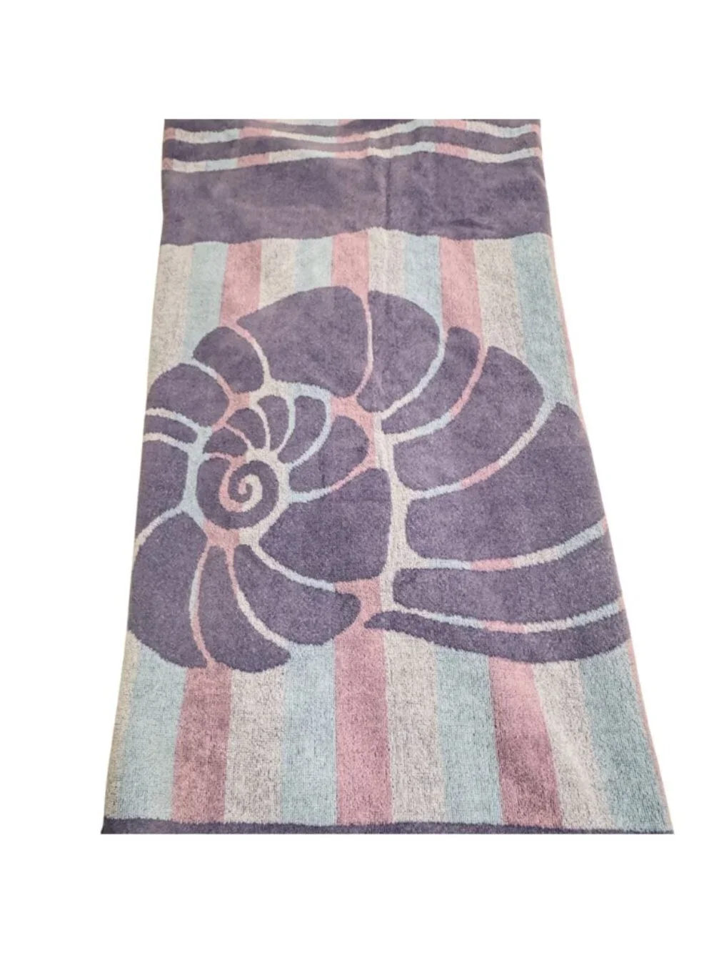 Vintage Palm Cove Beach Bath Towel 33 X 72 Sea Shells Cotton Pastel Purple Blue